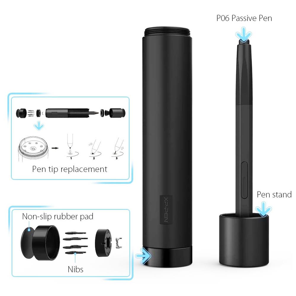 XP-PEN Deco 02 Graphic Tablet with 10 x 5.63 Inch Work Surface, 8192 Level Stylus Pen, for Drawing, Design, Editing, Compatible with Mac, Windows - Black