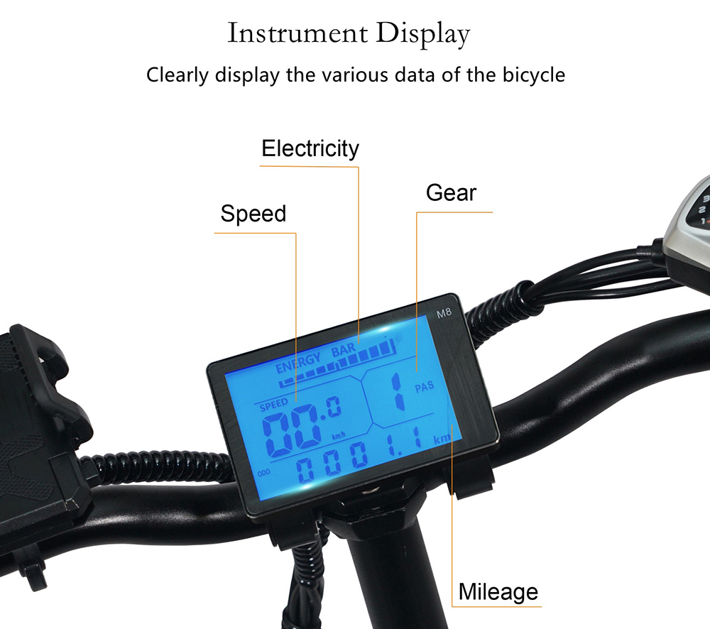 CMACEWHEEL Y20 Electric Moped Bike 20 x 4.0 Fat Tires Five Speeds 750W Motor 15AH Battery Smart Display 70-100km Range in electric assist mode Spoke wheels with Rear-view Mirror and Turn Signal - Black