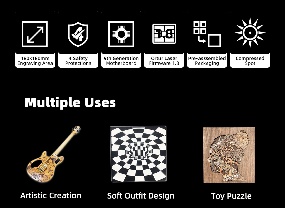 Aufero Laser 1 LU2-4-SF Portable Laser Cutter Engraver Machine 32-bit Motherboad 5,000mm/min