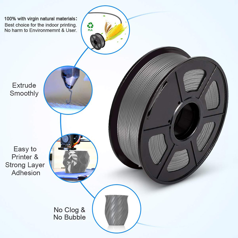 CTC 1.75mm PLA Premium Filament Spool for 3D Printer, No Blistering - Gray