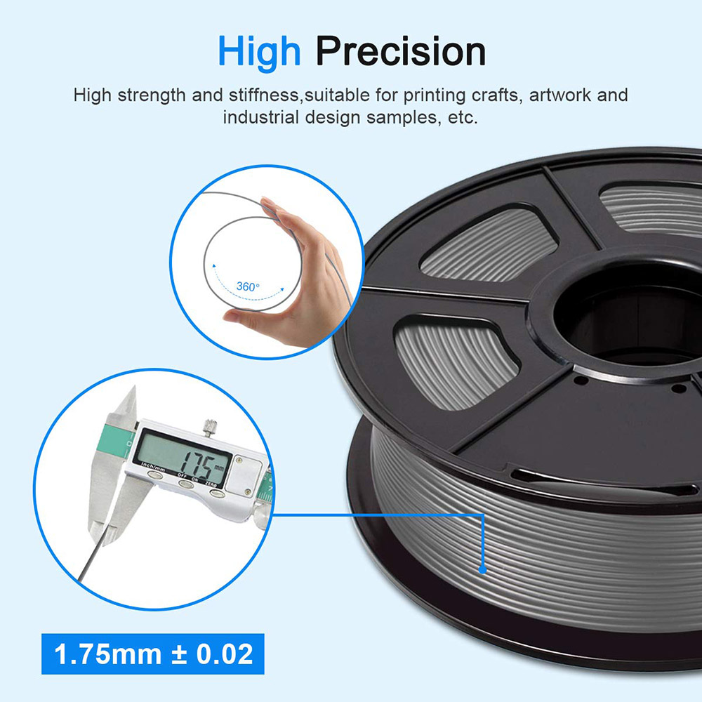 CTC 1.75mm PLA Premium Filament Spool for 3D Printer, No Blistering - Gray