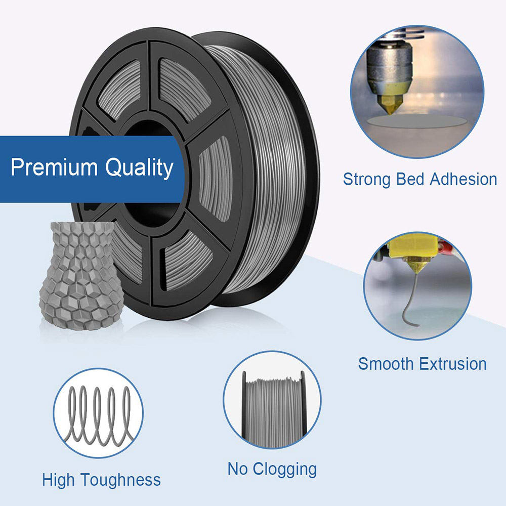 CTC 1.75mm PLA Premium Filament Spool for 3D Printer, No Blistering - Gray