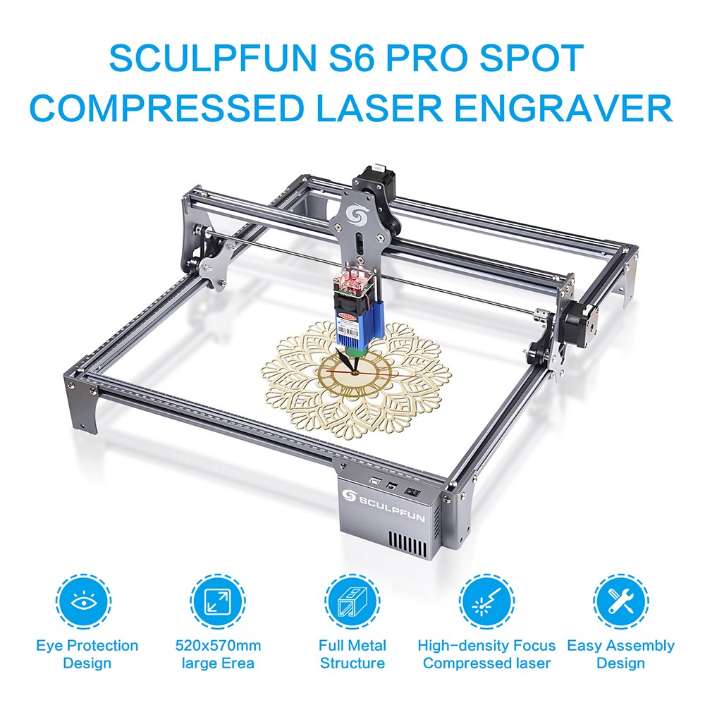 Sculpfun S6 Pro Laser Engraver Cutting Machine for Wood Metal Acrylic CNC Spot Compression Ultra Thin Focus 410x420mm