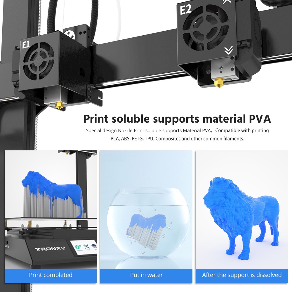 Tronxy Gemini S Dual Extruder 3D Printer Support Soluble PVA Support Structure 300*300*390mm
