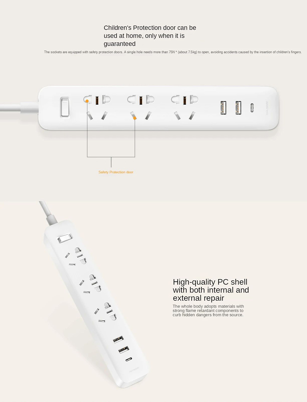 Xiaomi 20W Power Strip Socket USB-C Fast Charging With 3*AC Outlet - White
