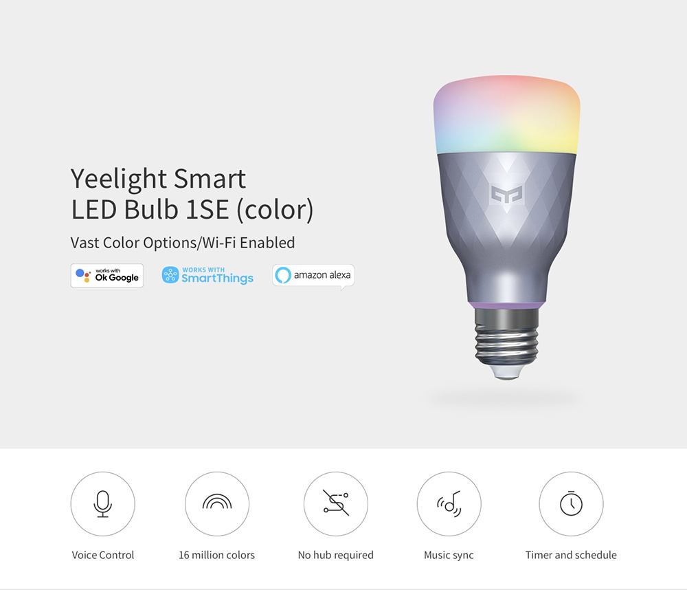 YEELIGHT YLDP001 1SE Smart LED Bulb E27 6W RGBW AC110-240V 16 Million Colors Music Sync Voice Control Work with Amazon Alexa Google Assistant APP Remote Control