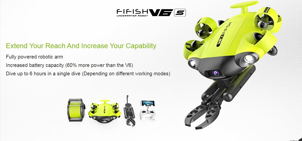 FIFISH V6S Underwater Robot with 4K UHD Camera 100m Depth Rating 6 Hours Working Time Underwater Drone