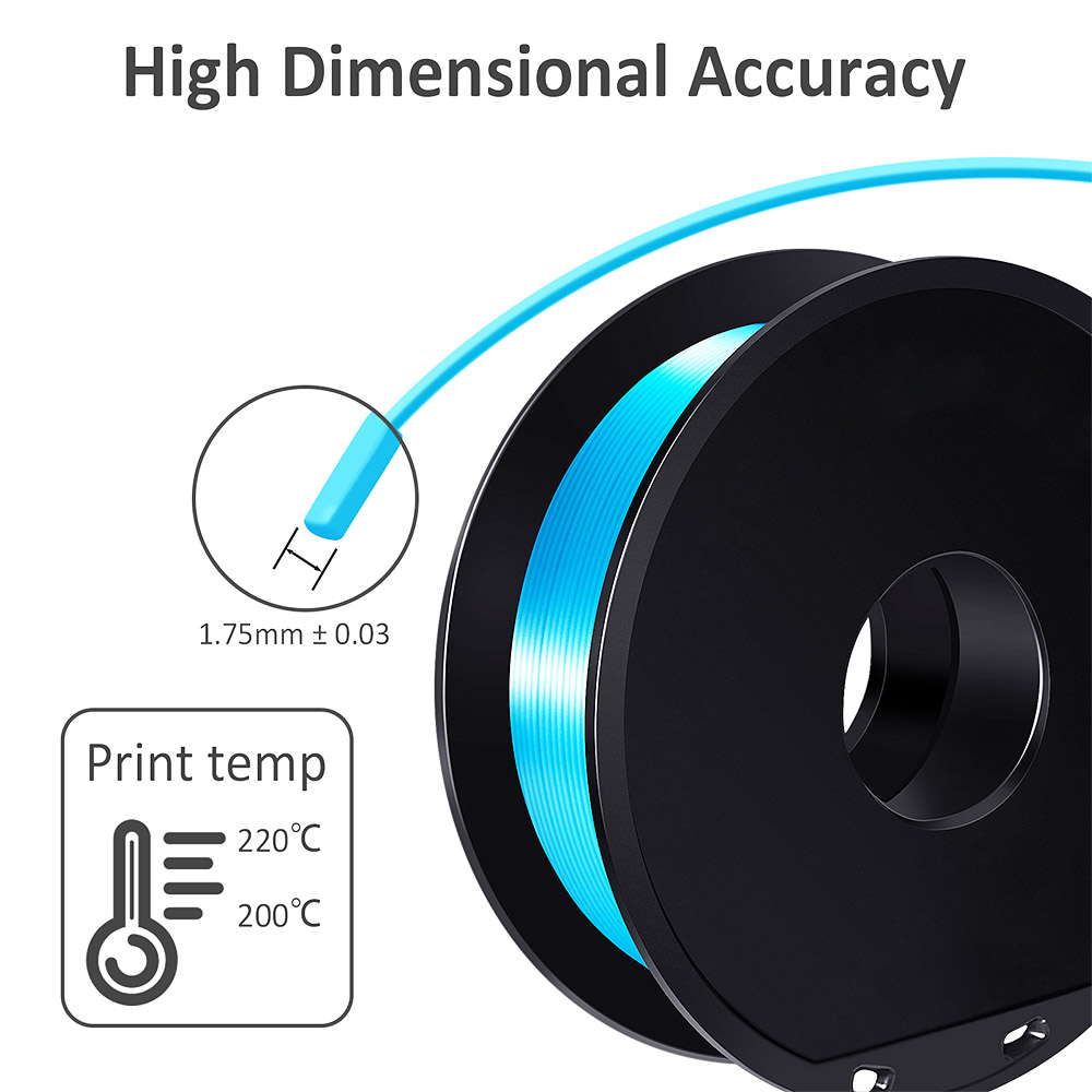 Makibes 3D Printer 1Kg Silk PLA Filament 1.75mm 2.2LBS per spool 3D Printing Material - Sky Blue