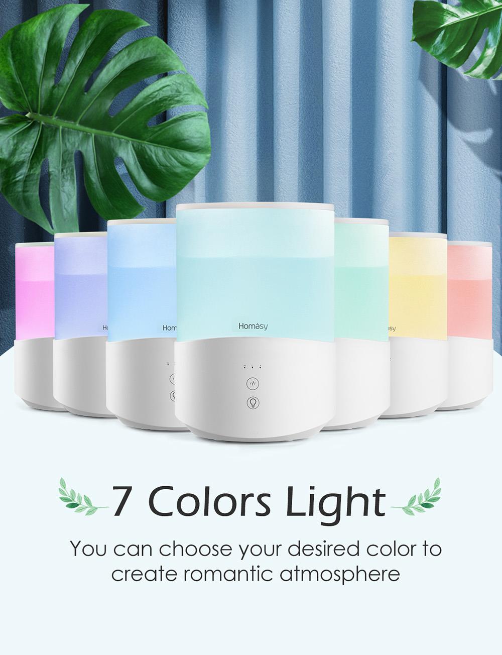 Homasy Humidifiers Aroma Diffuser 4L Large Capacity 7-Color Night Light Cool Mist 50Hrs Work Time Top-Fill Low Noise for Bedroom - White