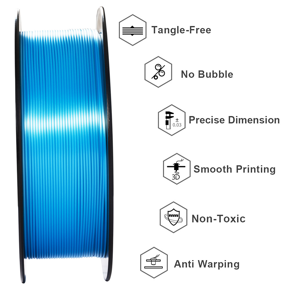 Makibes 3D Printer 1Kg Silk PLA Filament 1.75mm 2.2LBS per spool 3D Printing Material - Sky Blue