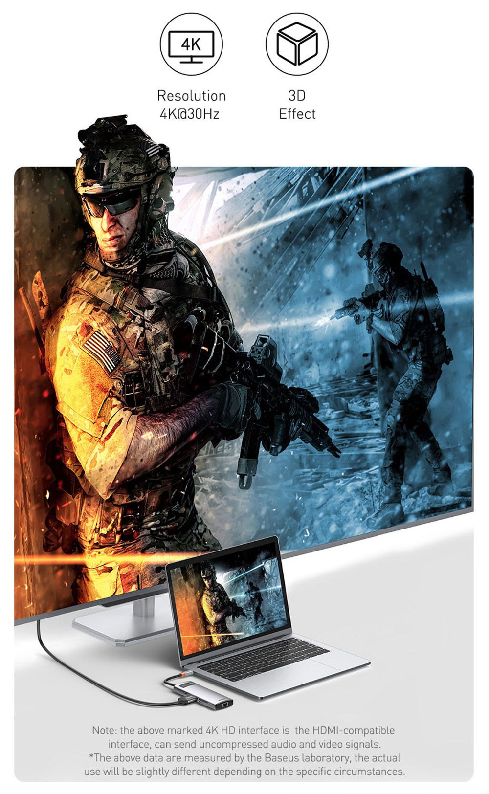 Baseus 4-in-1 Type-C USB 3.0 HUB Adapter for Laptop Tablet Phone - Gray