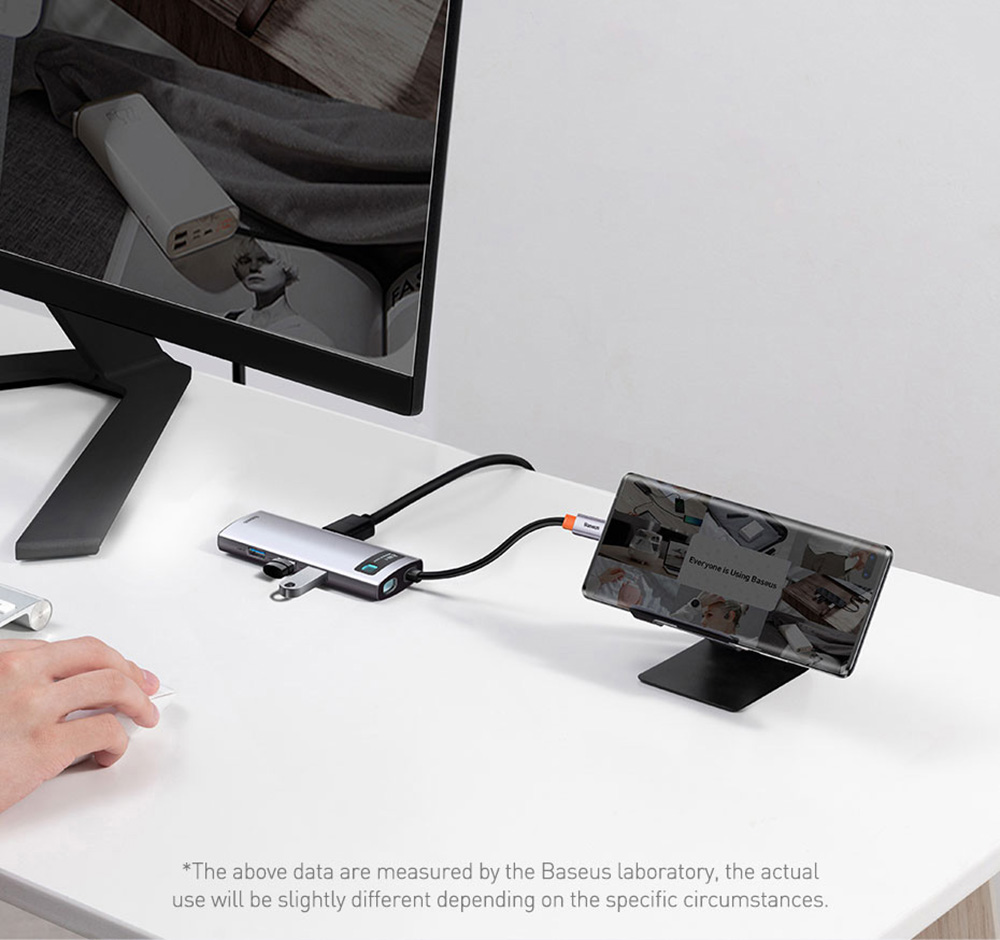 Baseus 4-in-1 Type-C USB 3.0 HUB Adapter for Laptop Tablet Phone - Gray