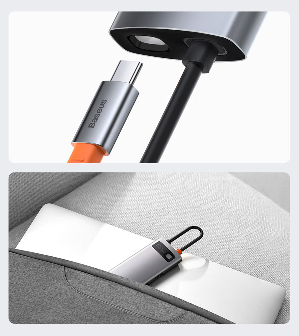 Baseus 6-in-1 Type-C USB 3.0 HUB Adapter for Laptop Tablet Phone - Gray