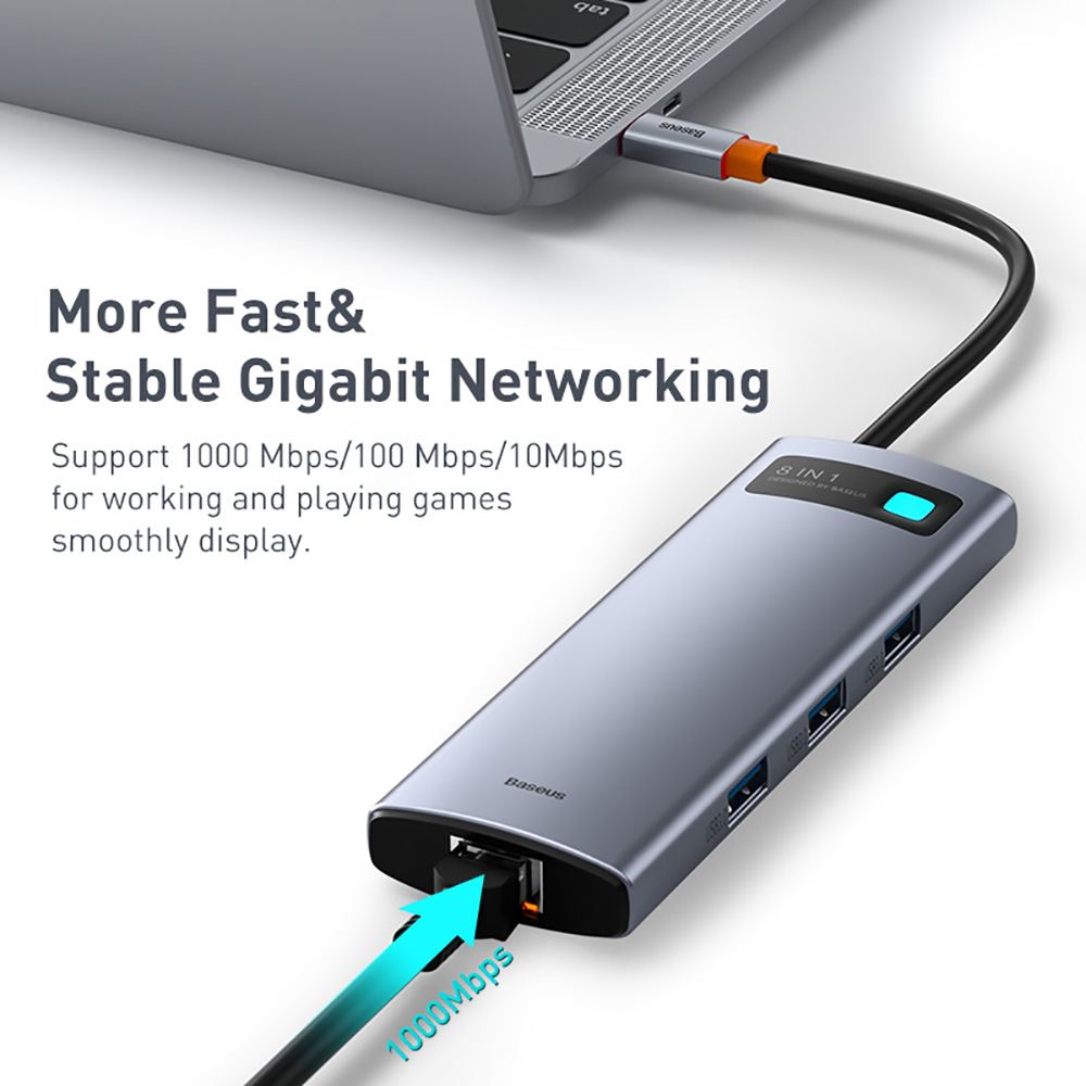 Baseus 6-in-1 Type-C USB 3.0 HUB Adapter for Laptop Tablet Phone - Gray