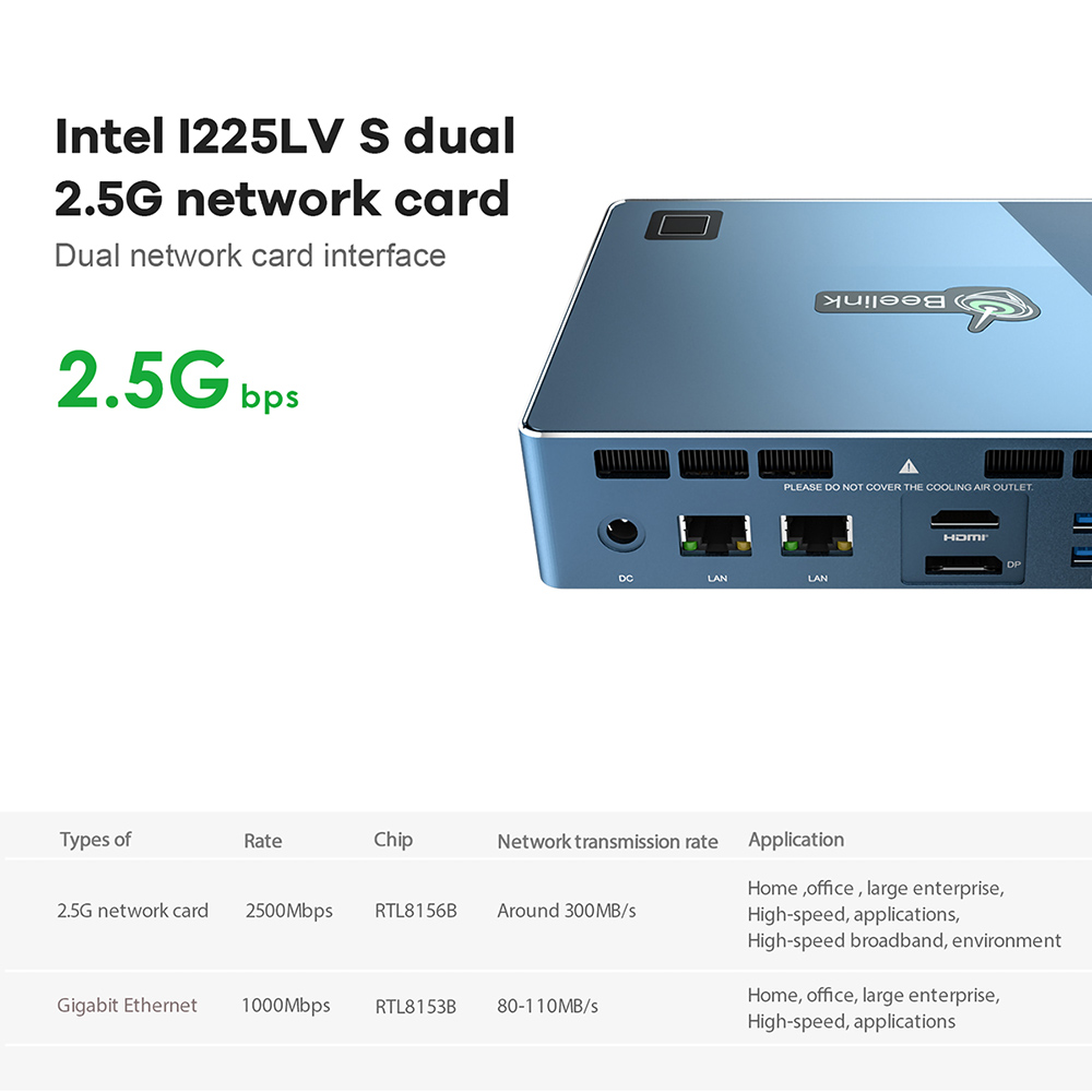 Beelink GTI 11 Windows 11 Mini PC Intel Core i7-1165G7 32GB DDR4 500GB SSD WIFI6 Dual 2.5G RJ45 HDMI 4K DP 8K