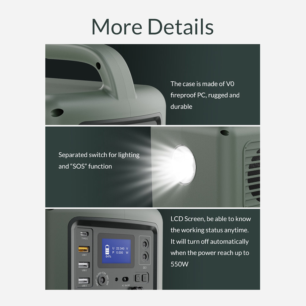 ORICO PB500 500W Portable Power Station 148100mAh Lithium Battery Pure Sine Wave AC Outlet Fire-retardant Fuselage