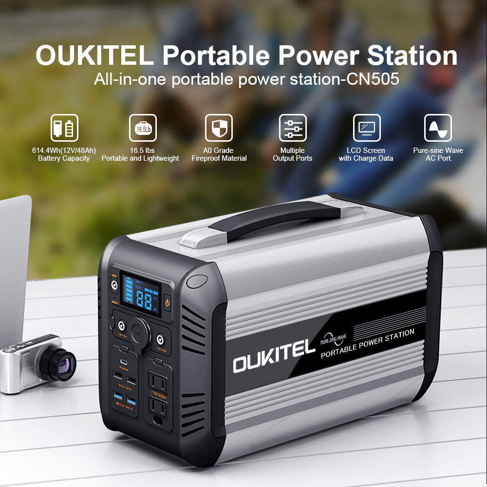 OUKITEL CN505 Portable Power Station 614Wh/500W with Pure Sine Wave and Solar Fast Charging - Black