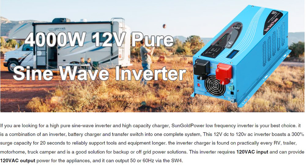 SunGoldPower 4000W DC 12V Pure Sine Wave Inverter With Charger