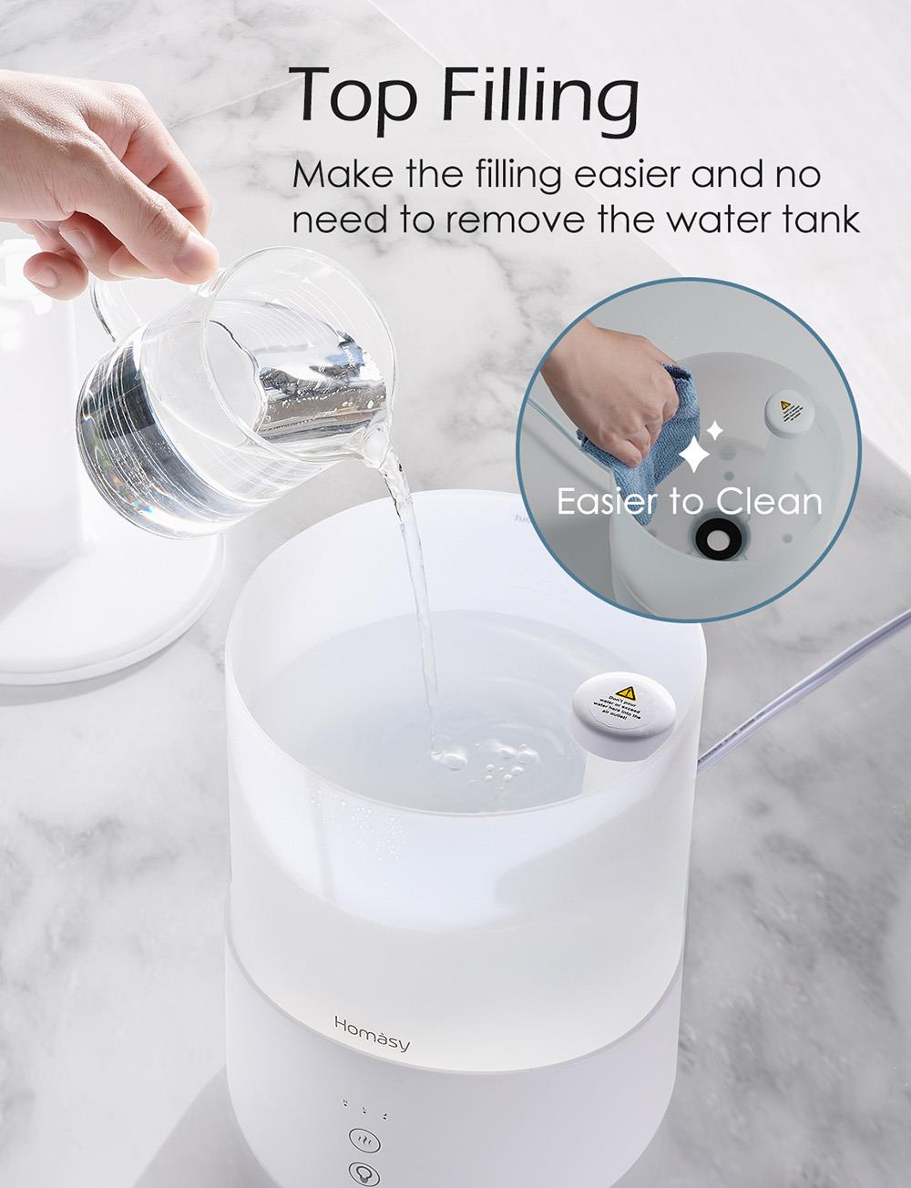 Homasy Humidifiers Aroma Diffuser 4L Large Capacity 7-Color Night Light Cool Mist 50Hrs Work Time Top-Fill Low Noise for Bedroom - White