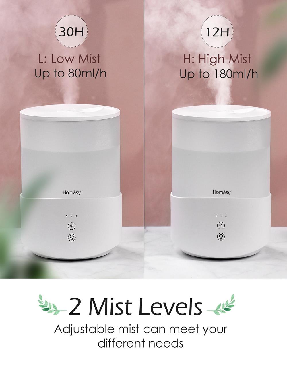 Homasy Humidifiers Aroma Diffuser 4L Large Capacity 7-Color Night Light Cool Mist 50Hrs Work Time Top-Fill Low Noise for Bedroom - White