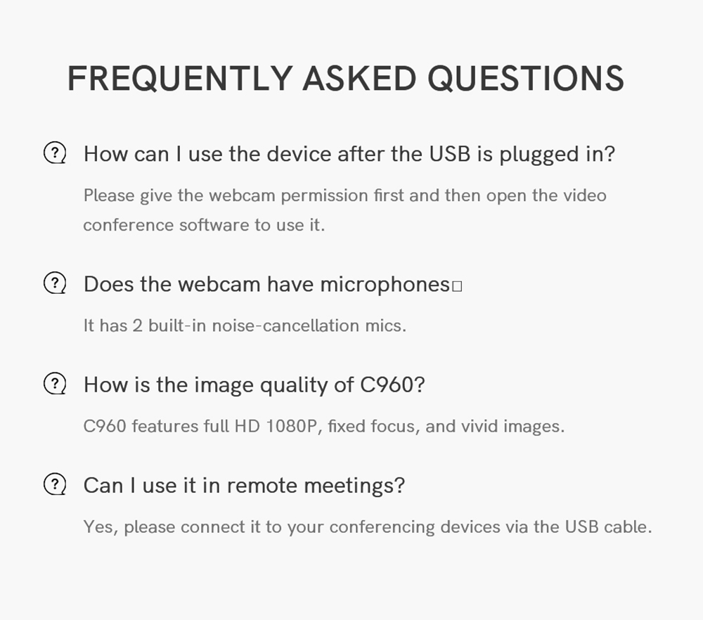eMeet C960 1080P Webcam with Privacy Cover Built-in Noise-cancelling Microphone USB Connection for Online Education, Conferences, Video Calls - Black
