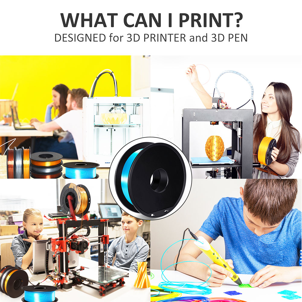Makibes 3D Printer 1Kg Silk PLA Filament 1.75mm 2.2LBS per spool 3D Printing Material - Sky Blue