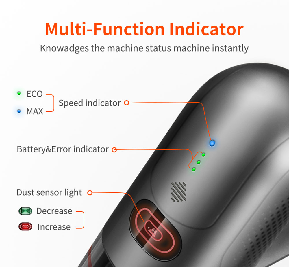 Ultenic U10 Cordless Vacuum Cleaner 25Kpa Suction 2200mAh Battery 35Mins Runtime Intelligent Dust Sensor Removable Battery with LED Lamp - Red