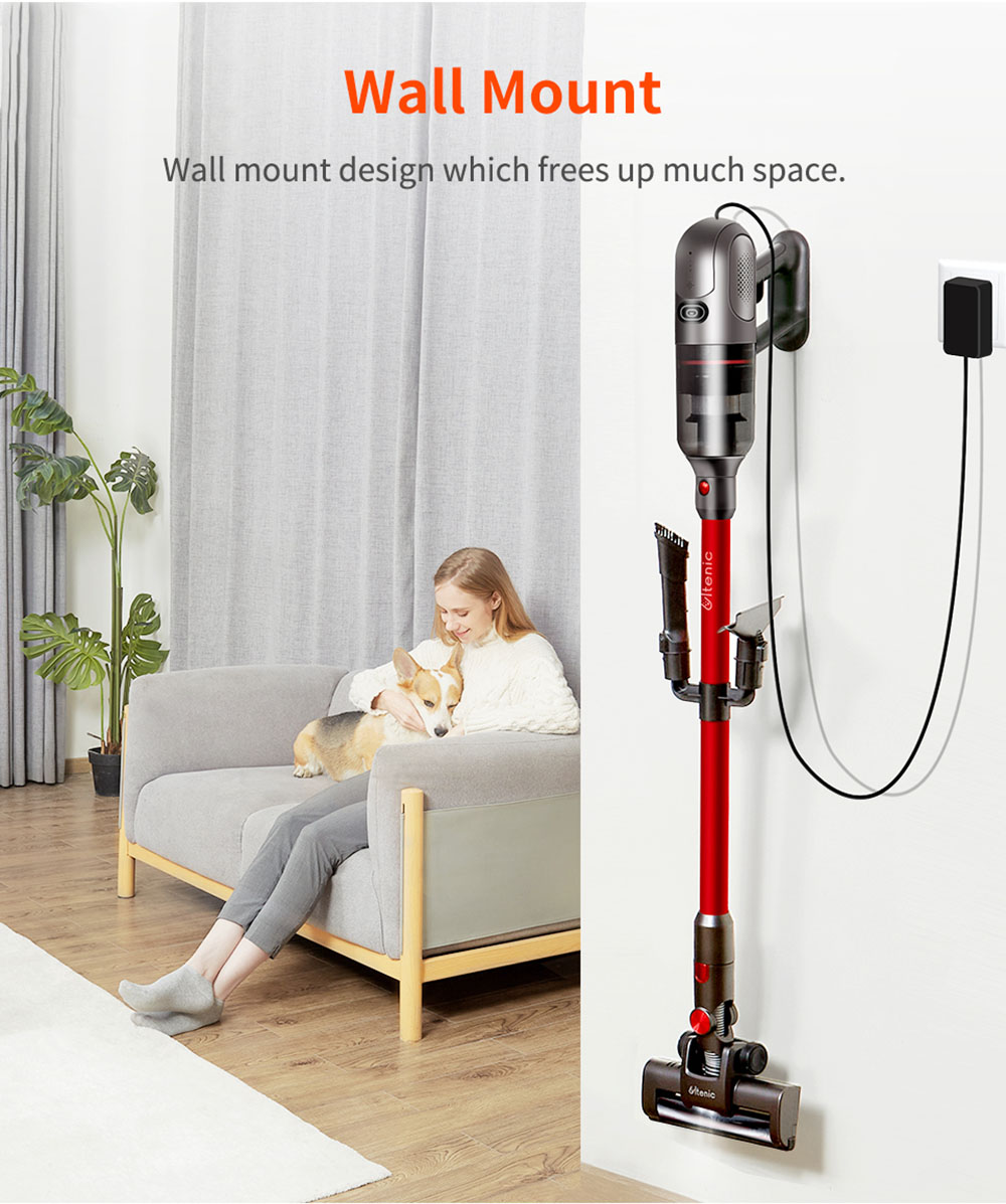 Ultenic U10 Cordless Vacuum Cleaner 25Kpa Suction 2200mAh Battery 35Mins Runtime Intelligent Dust Sensor Removable Battery with LED Lamp - Red