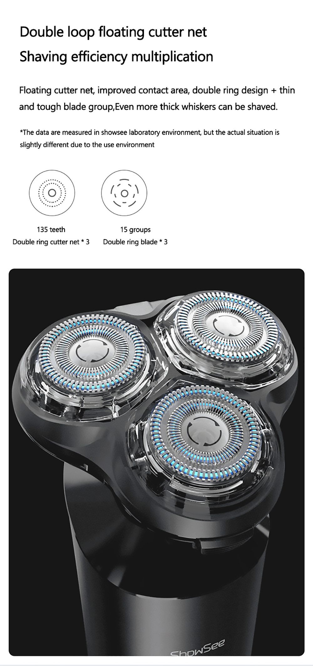 Xiaomi ShowSee F303-BK Electric Shaver 500W Strong Power Noise-Reducing Omnidirectional Floating - Black