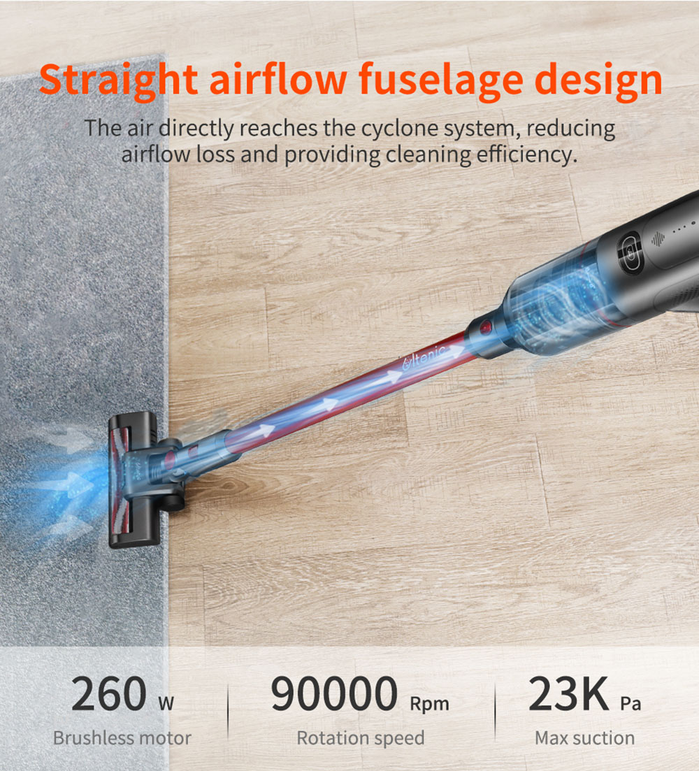 Ultenic U10 Cordless Vacuum Cleaner 25Kpa Suction 2200mAh Battery 35Mins Runtime Intelligent Dust Sensor Removable Battery with LED Lamp - Red