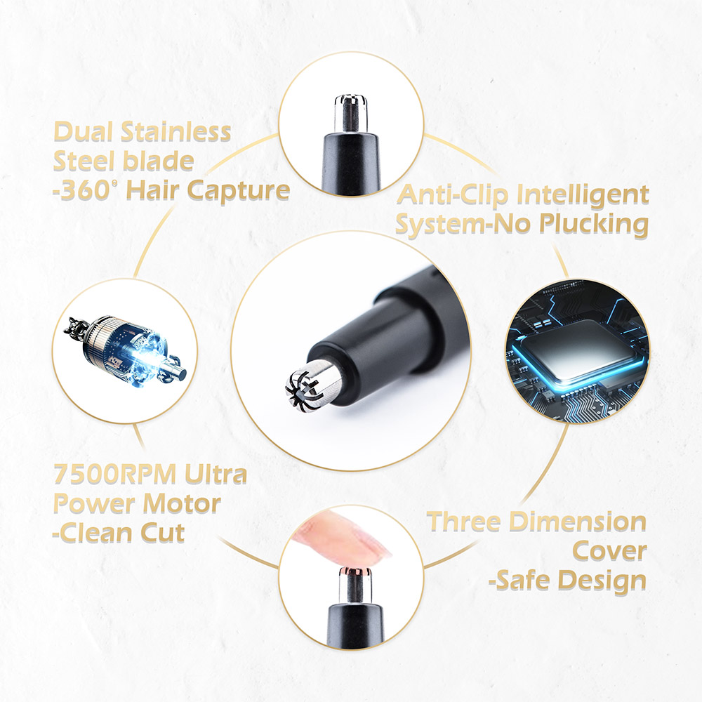 Ear and Nose Hair Trimmer Painless Body Hair Remover with Stainless Steel Blade IPX7 Waterproof Low Noise Easy Cleaning