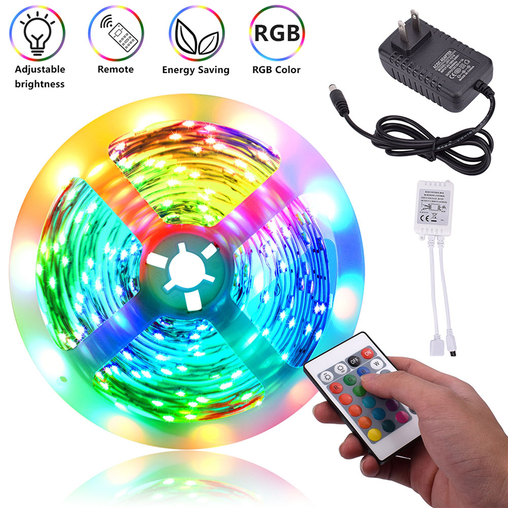 Plastic 150-LED Light Strip Set SMD3528 24W RGB IR44 with IR Remote Controller - White Lamp Plate