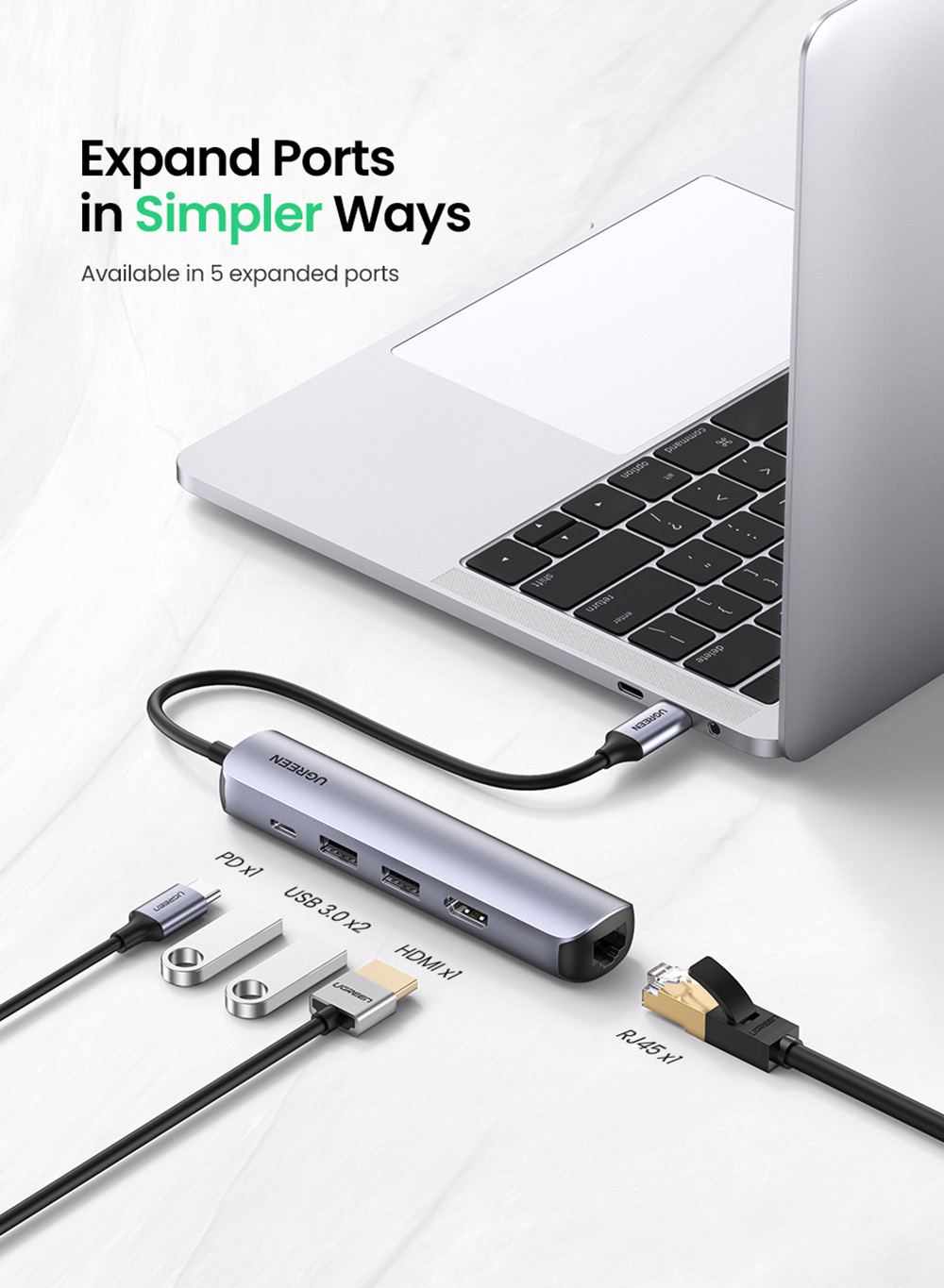 Ugreen Type USB C Hub USB C 3.1 to 4K HDMI RJ45 PD 100W Charge OTG Adapter USB C Dock for MacBook Air Pro 2020 USB 3.0