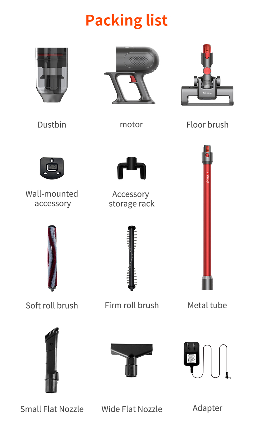 Ultenic U10 Cordless Vacuum Cleaner 25Kpa Suction 2200mAh Battery 35Mins Runtime Intelligent Dust Sensor Removable Battery with LED Lamp - Red