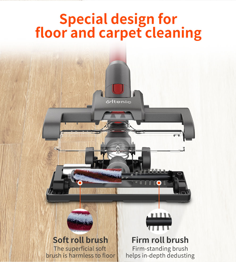 Ultenic U10 Cordless Vacuum Cleaner 25Kpa Suction 2200mAh Battery 35Mins Runtime Intelligent Dust Sensor Removable Battery with LED Lamp - Red