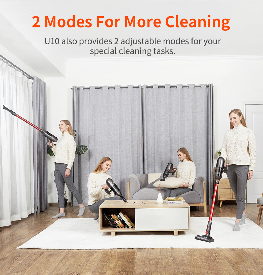 Ultenic U10 Cordless Vacuum Cleaner 25Kpa Suction 2200mAh Battery 35Mins Runtime Intelligent Dust Sensor Removable Battery with LED Lamp - Red