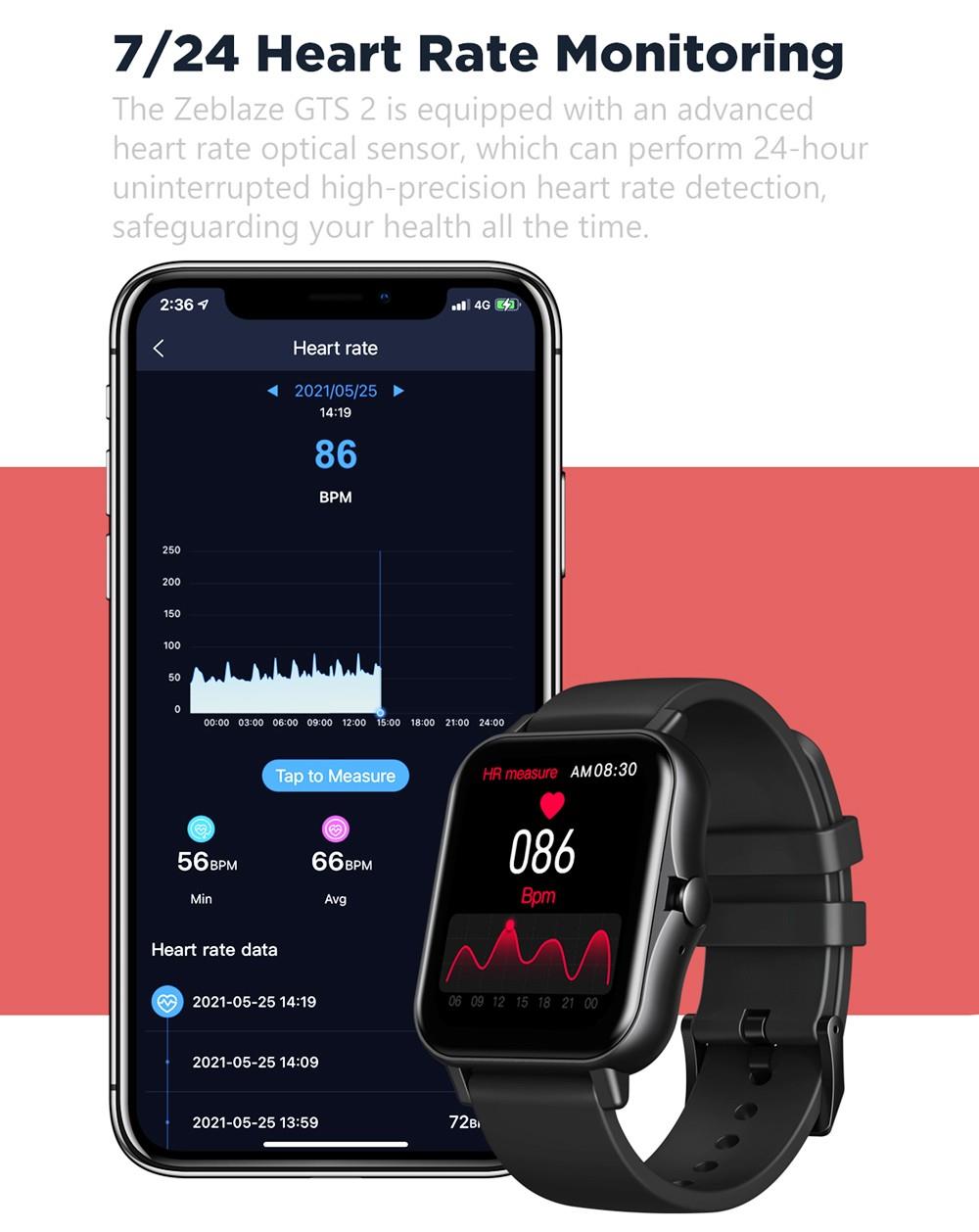 Zeblaze GTS 2 1.69 Inch Bluetooth Calling Receive/Make Call Music Player Blood Pressure Smart watch Gold