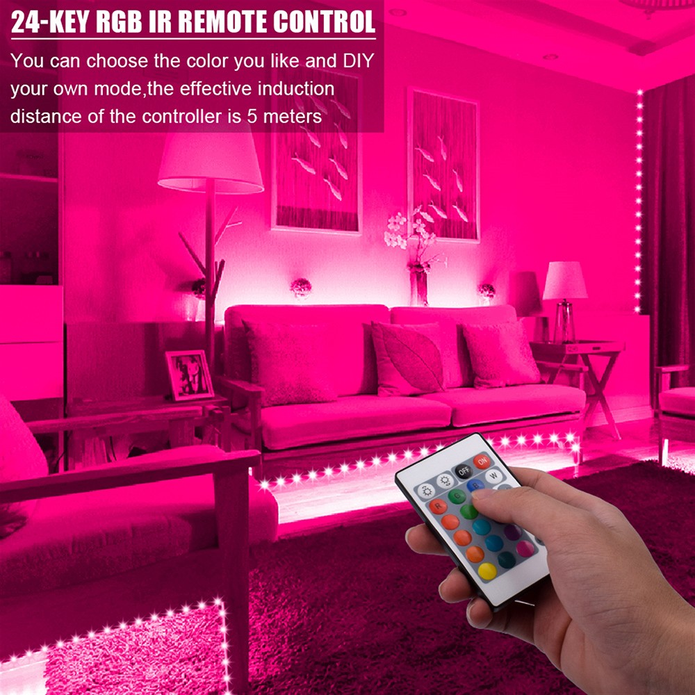12V-2835 RGB 10 Meters 24 Keys 300 Lights 40W White Light Strip Non-Waterproof/Non-Adhesive Version - Dual Plate