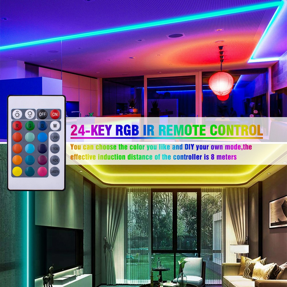 12V-5050 RGB WiFi Remote Control 5 Meters 24 Keys 150 Lights 24W Dual Disk Light Strip