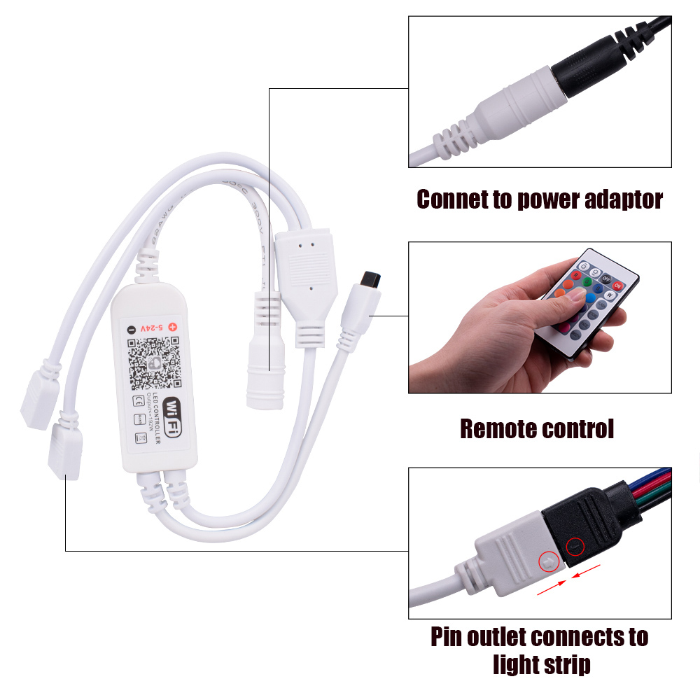 12V-5050 RGB WiFi Remote Control 5 Meters 24 Keys 150 Lights 24W Dual Disk Light Strip