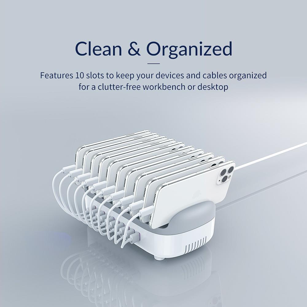 ORICO DUK-10P-US-BK 120W 10 Port USB Smart Desktop Charging Station with Phone & Tablet Stand White