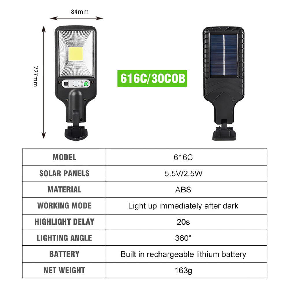 616C 30COB Solar LED Wall Lamp with Human Body Induction for Garden & Outdoor