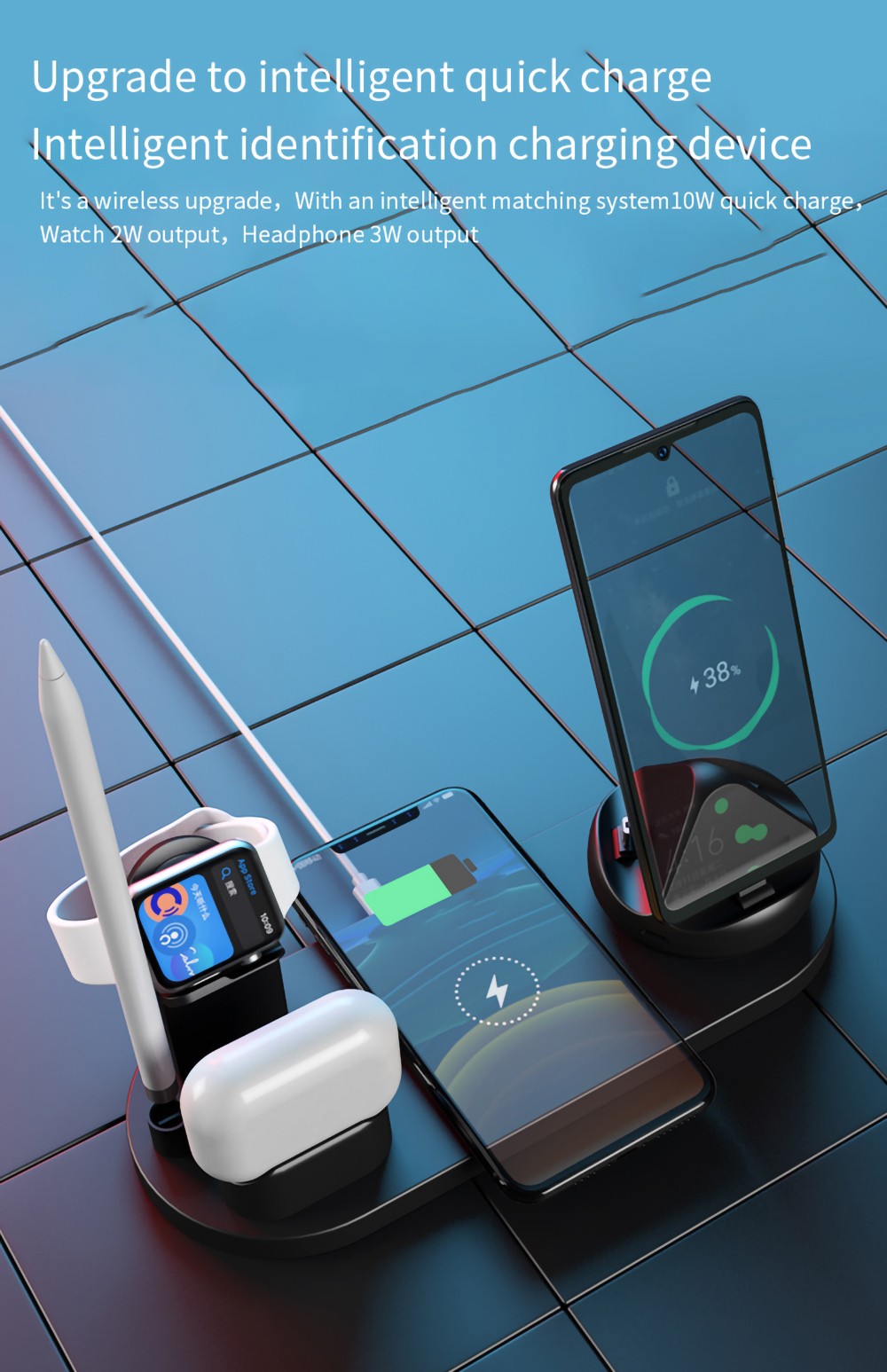 7 in 1 Wireless Charger Fast Charging For iPhone - Black