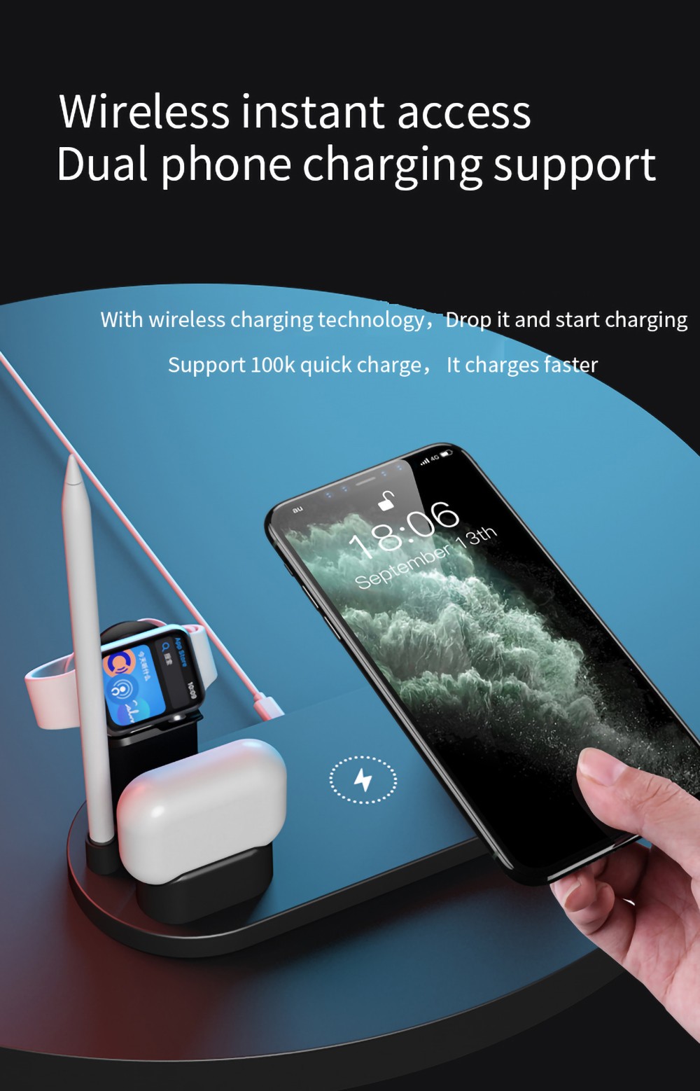 7 in 1 Wireless Charger Fast Charging For iPhone - Black