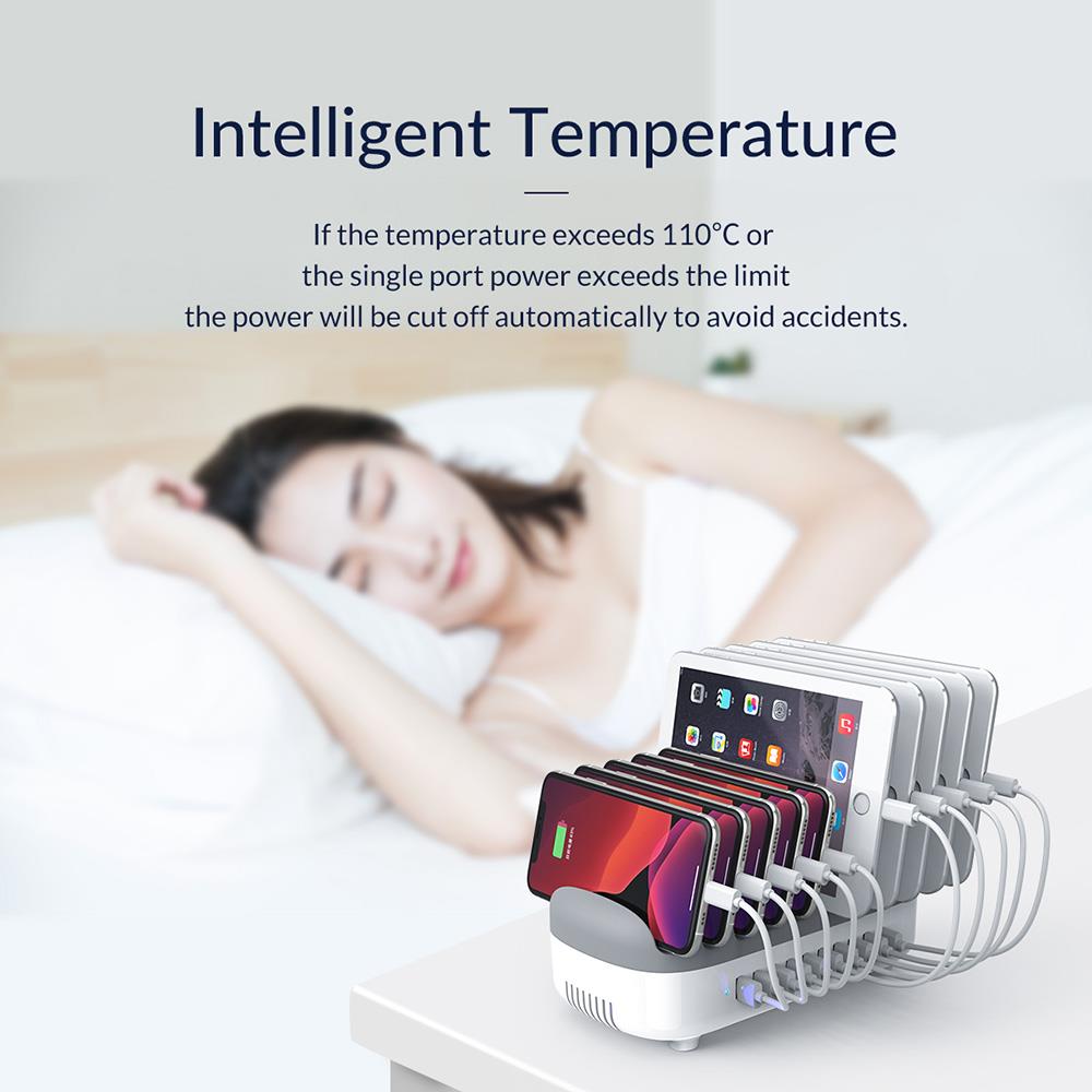 ORICO DUK-10P-US-BK 120W 10 Port USB Smart Desktop Charging Station with Phone & Tablet Stand White