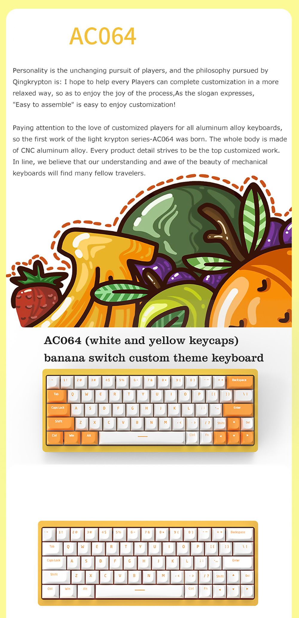 AJAZZ AC064 RGB Mechanical Keyboard Customized Banana Switch Full 64 Key Anti-Ghosting NKRO for Gaming Windows PC