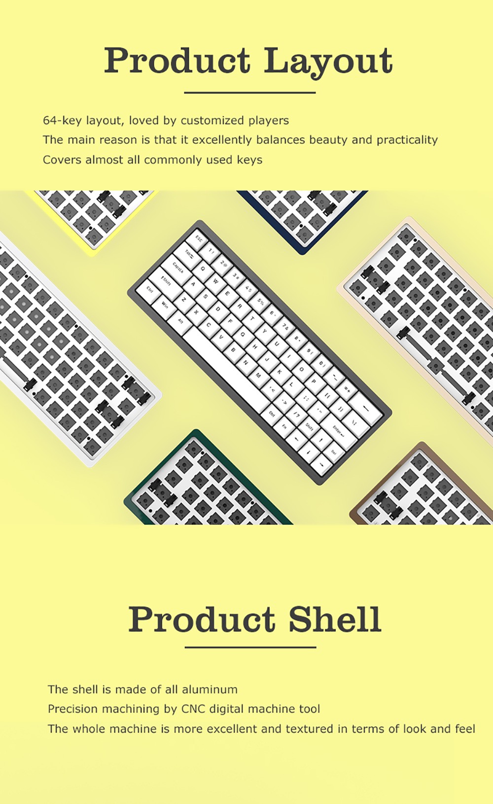 AJAZZ AC064 RGB Mechanical Keyboard Customized Banana Switch Full 64 Key Anti-Ghosting NKRO for Gaming Windows PC