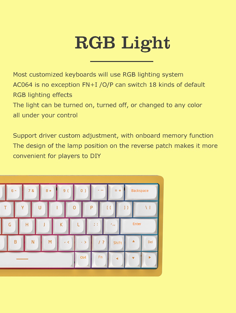 AJAZZ AC064 RGB Mechanical Keyboard Customized Banana Switch Full 64 Key Anti-Ghosting NKRO for Gaming Windows PC