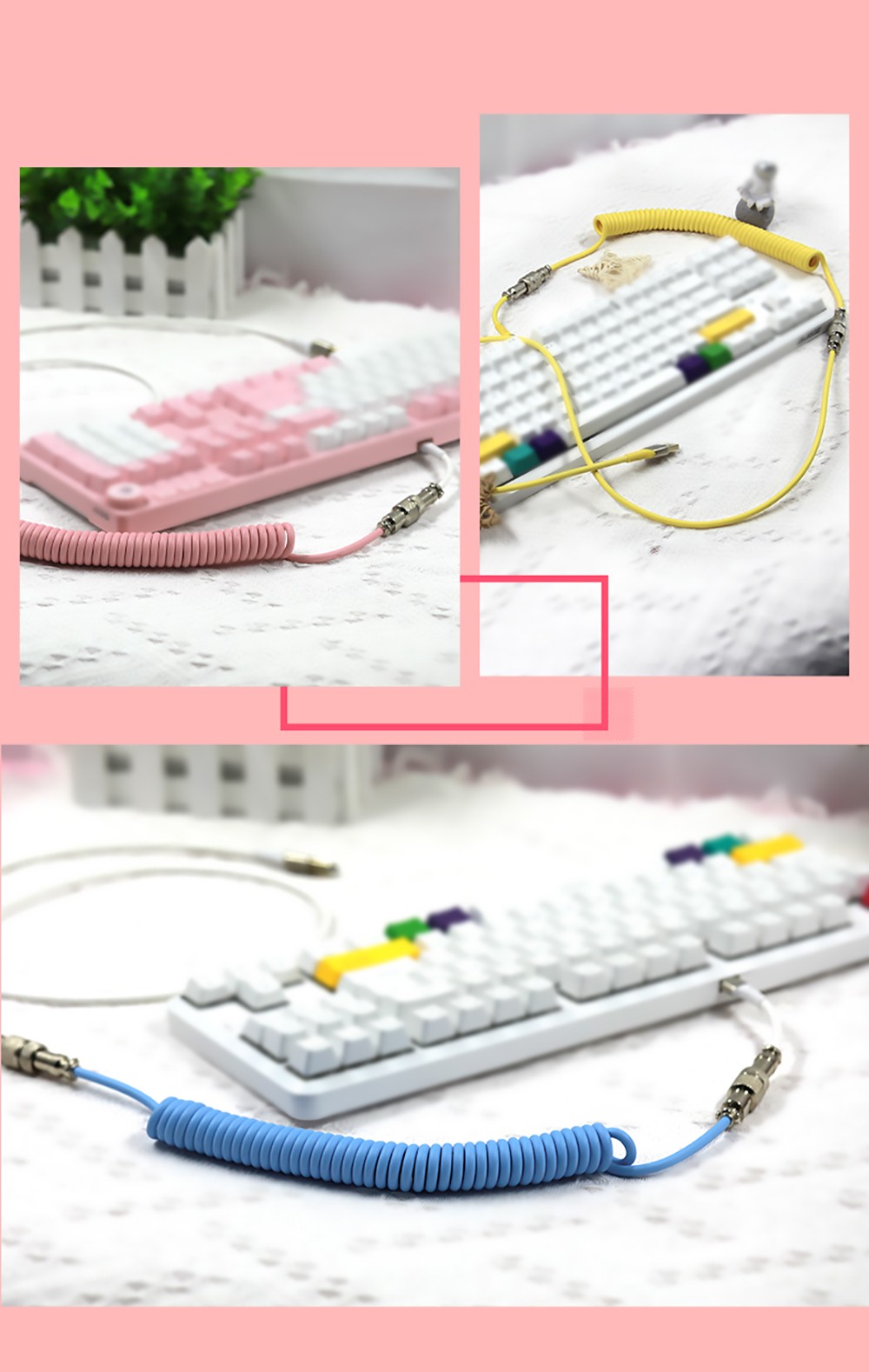 Ajazz AL60 TPE Data Cable Keyboard Accessory Flexible 20-230cm USB Type-c Interface - White Blue