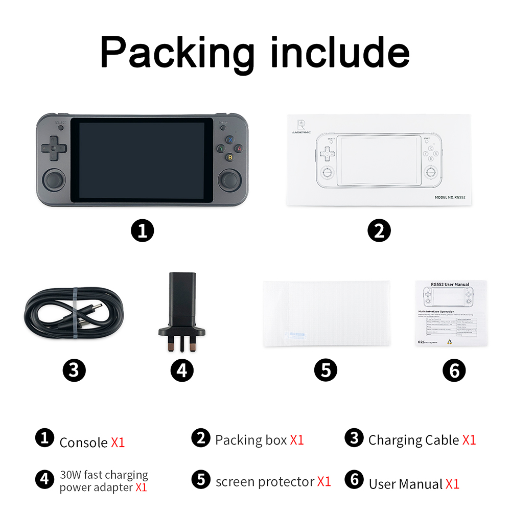 Anbernic RG552 Handheld Game Console 5.36'' Super Large IPS Screen Android & Linux System Support Dual TF Card Black